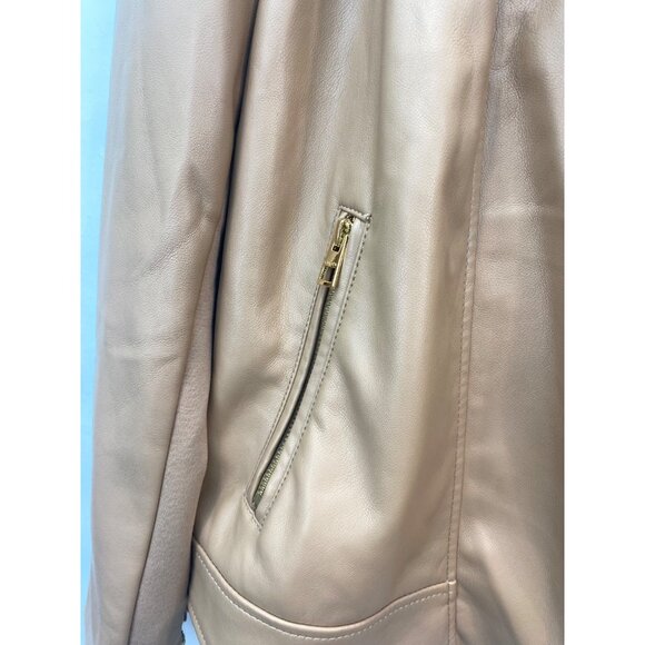 Chico's Women's Faux Leather Moto Jacket Tan Brown Zip Front Size 2 Large 12 14 - Picture 5 of 10